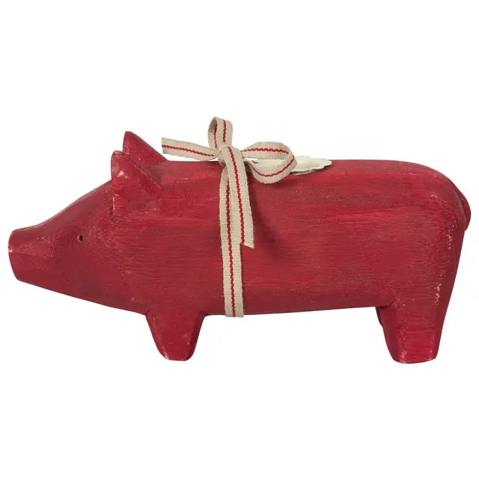 Maileg / Dřevěný svícen Pig red - medium