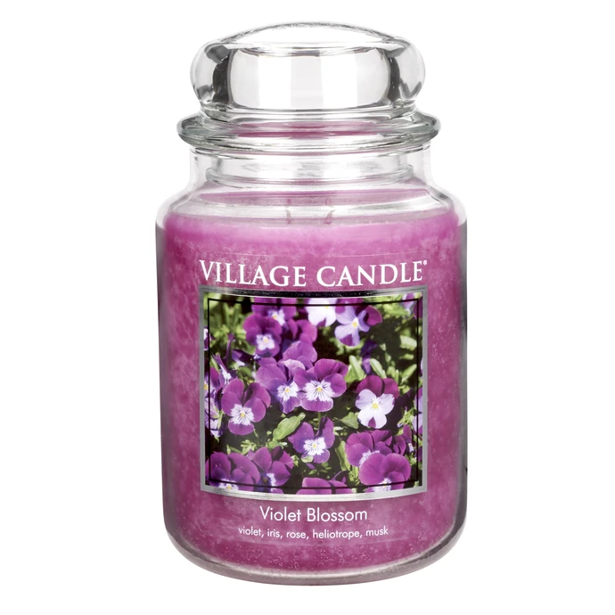 VILLAGE CANDLE / Svíčka ve skle Violet blossom - velká