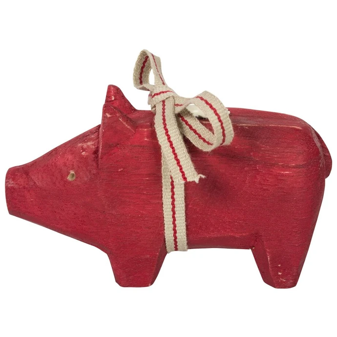 Maileg / Dřevěný svícen Pig red - small