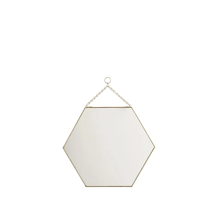 MADAM STOLTZ / Závěsné zrcadlo v mosazném rámu Hexagon 40 cm