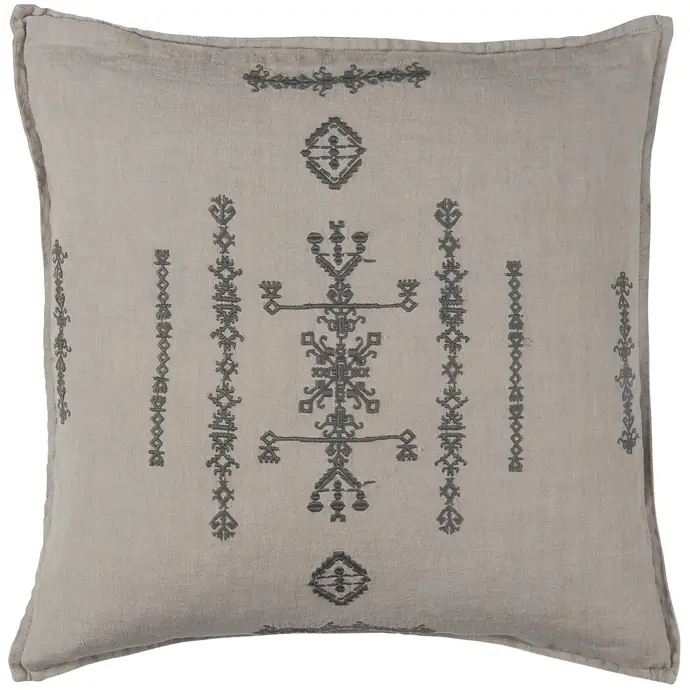 IB LAURSEN / Lněný povlak na polštář Dark Grey Embroidery 50 × 50 cm