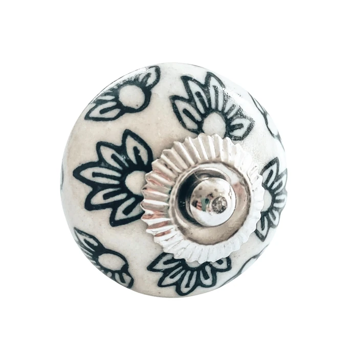 La finesse / Porcelánová úchytka Off White/Dark Flowers 4,2 cm