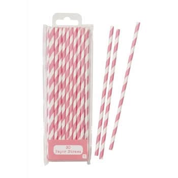 Papírové slámky Pink Stripe - set 30 ks