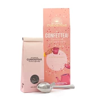 Organický černý čaj s rozpustnými konfetami Confettea Pink 75 g + sítko