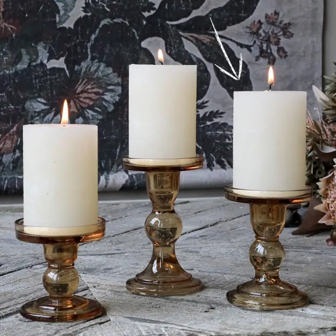 Chic Antique / Skleněný svícen Candlestick Caramel 11,5 cm