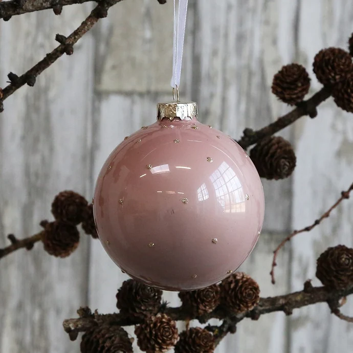 Chic Antique / Vánoční baňka Pink & Gold Dots