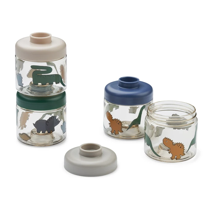 LIEWOOD / Úložné dózy na dětskou výživu Dominique Dinosaurus – 4 x 100 ml