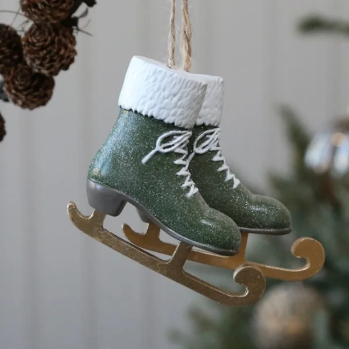 Chic Antique / Vánoční ozdoba Green & Glitter Skates