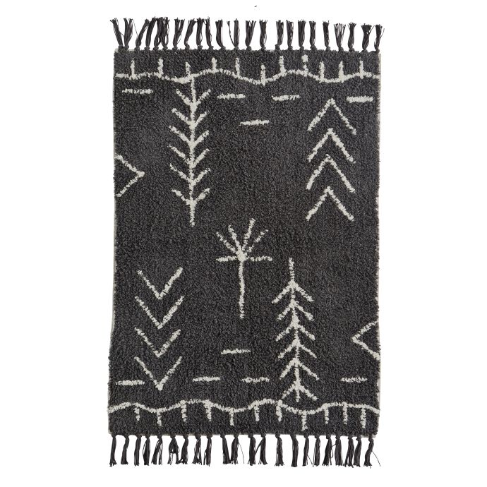 MADAM STOLTZ / Bavlněná koupelnová předložka Tufted Black 60×90 cm