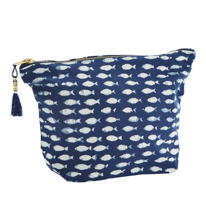 MADAM STOLTZ / Bavlnená kozmetická taška Printed Blue White