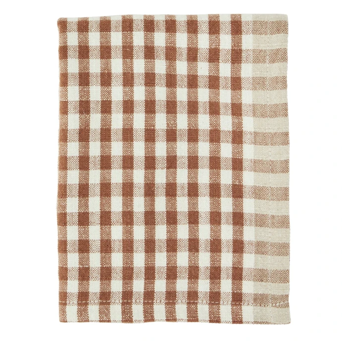 MADAM STOLTZ / Bavlněná utěrka Burnt Orange Checked