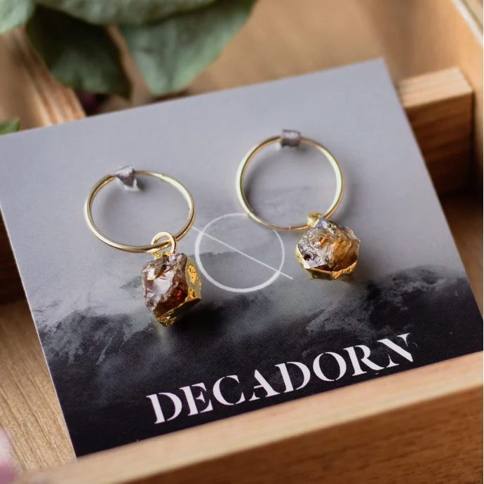 DECADORN / Krúžkové náušnice Thick Citrine/Gold