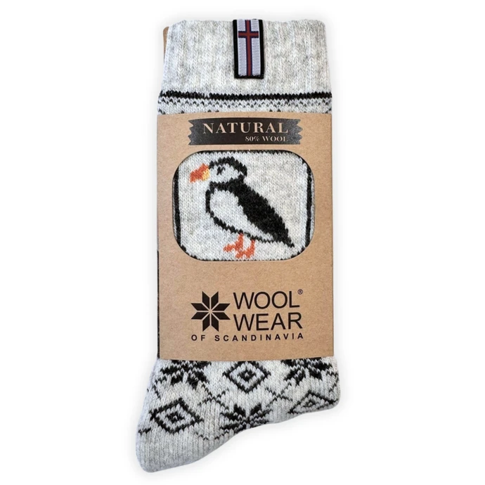 WOOLWEAR of Scandinavia / Vlněné ponožky White/Blue Snowflakes no. 107