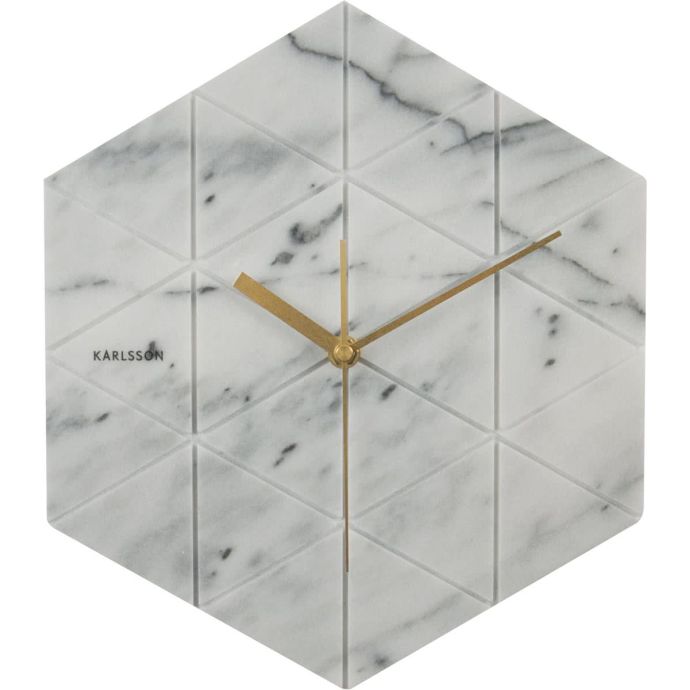 Karlsson / Mramorové hodiny Hexagon White