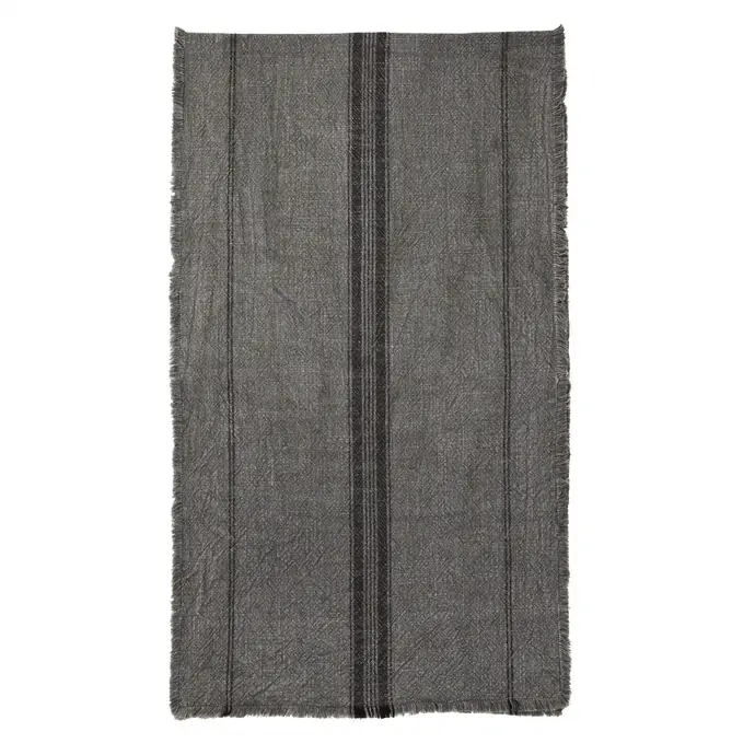 MADAM STOLTZ / Bavlněný běhoun Dark Grey Striped Fringes 40x140cm