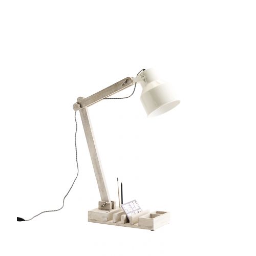 MADAM STOLTZ / Stolní lampa s organizérem light white wood/white shade