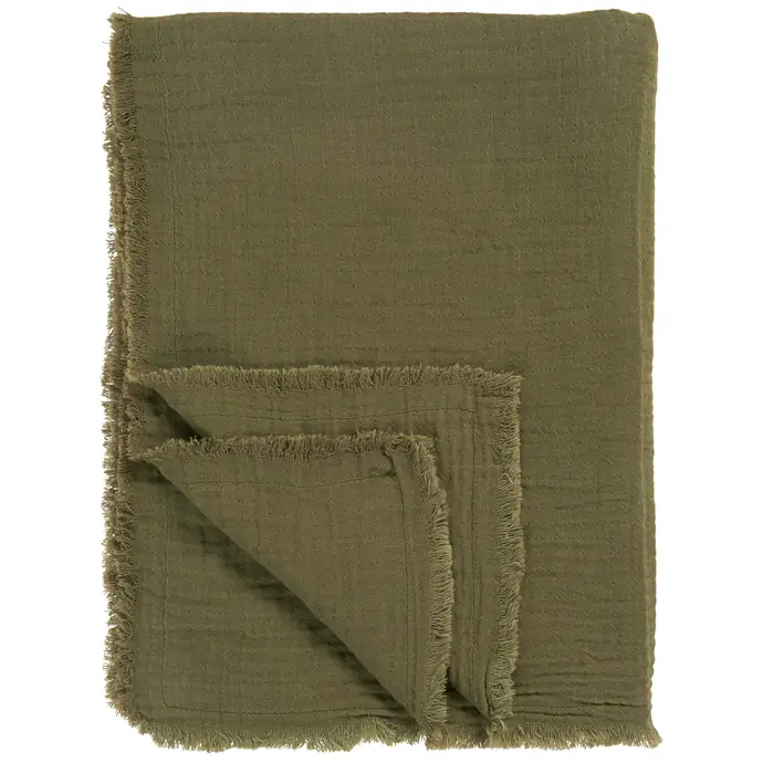 Ib Laursen / Bavlnený prehoz Double Weaving Olive 130 x 170 cm
