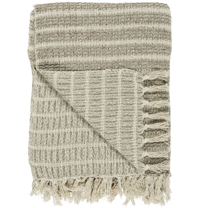 IB LAURSEN / Bavlnený pléd Cream/Natural Stripe 160x130