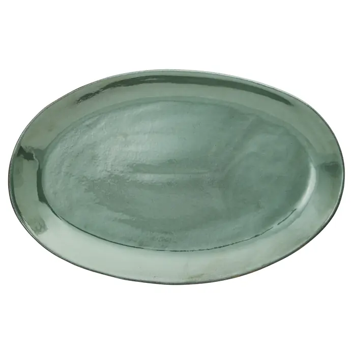MADAM STOLTZ / Oválný kameninový talíř Sea Green 33 cm