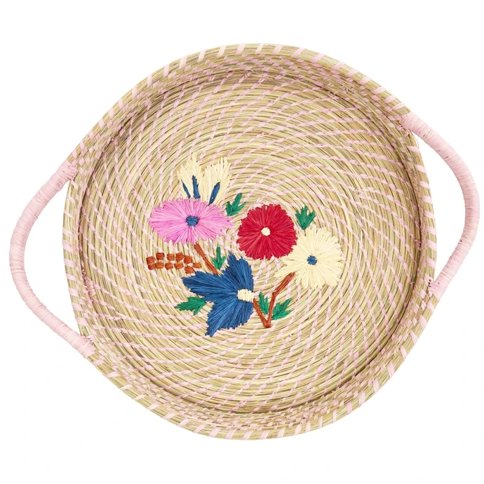 rice / Košík z rafie Flower Embroidery Pink