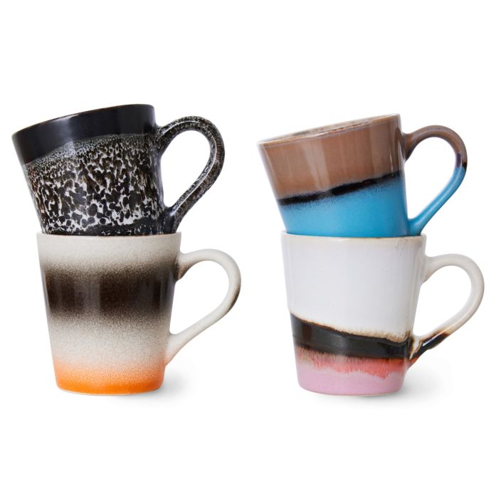 HK living / Kameninový hrnček na espresso 70's Funky 80 ml - set 4 ks