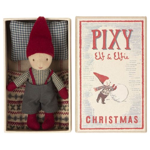 Maileg / Vánoční skřítek Pixy Elf v krabičce od sirek Boy