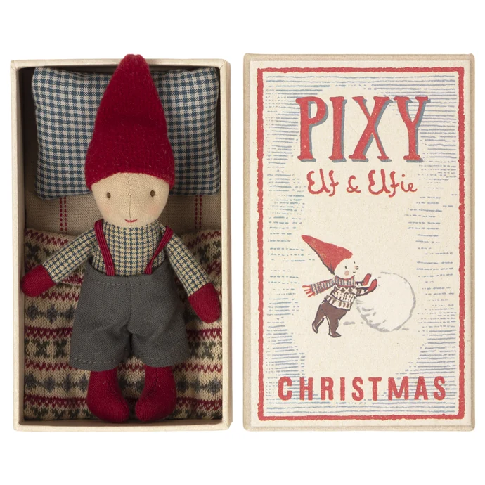Maileg / Vianočný škriatok Pixy Elf v krabičke od zápaliek Boy