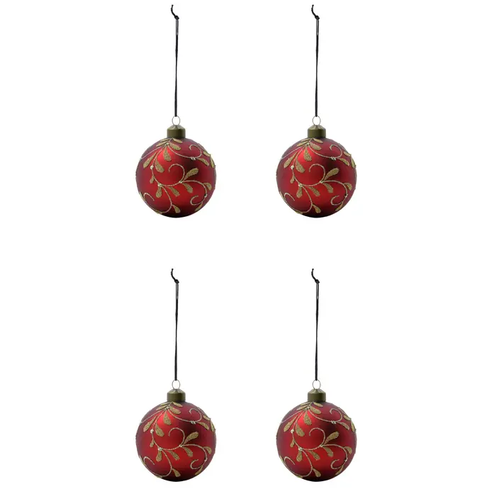 House Doctor / Skleněná vánoční ozdoba Flori Red – set 4 ks