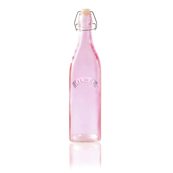 KILNER / Hranatá lahev s klipem Pink 1 l