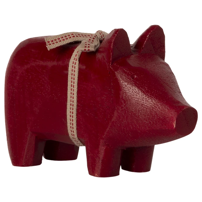 Maileg / Dřevěný svícen Wooden Pig Red Small