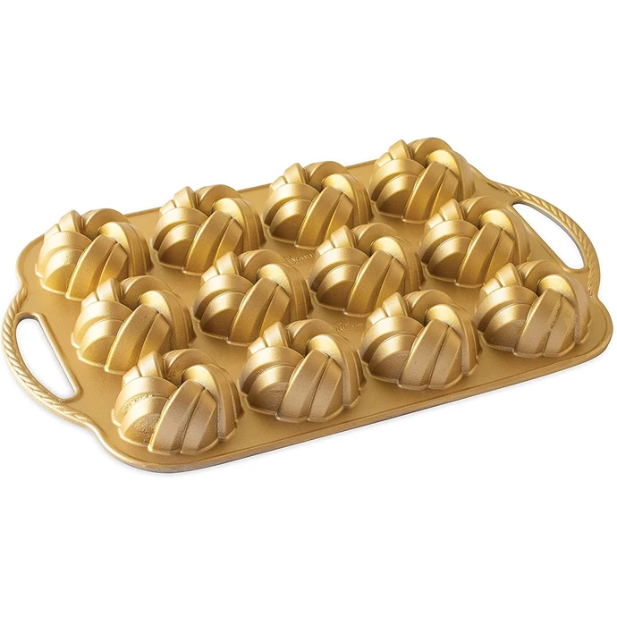 Nordic Ware / Hliníková forma na 12 mini bábovek propletená zlatá