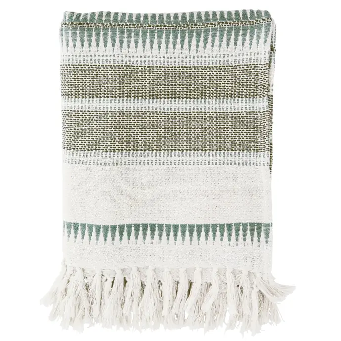 MADAM STOLTZ / Prehoz z recyklovanej bavlny Off white/Sage/Moss Green 125 x 150 cm