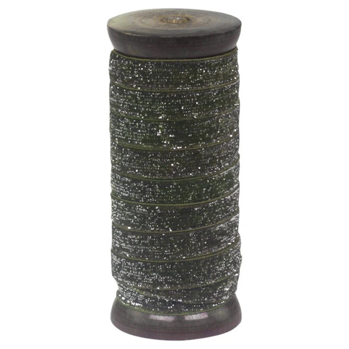 Chic Antique / Stuha so špulkou 5m Velour & Glitter Mossy Green