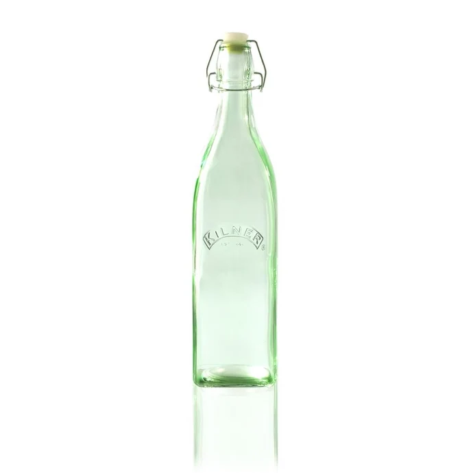 KILNER / Hranatá fľaša s klipsou Green 1 l