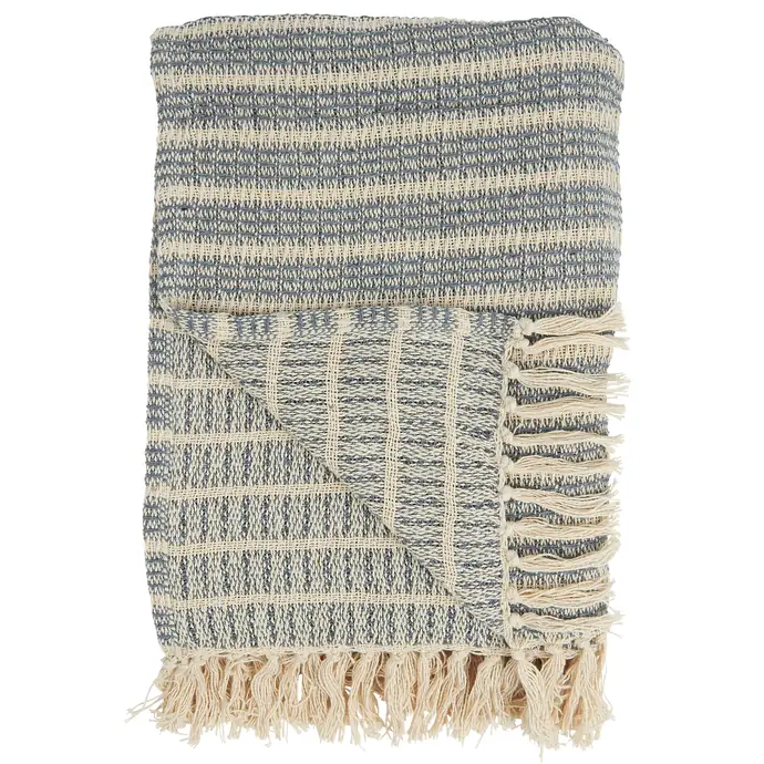 Ib Laursen / Bavlněný přehoz Cream & Blue Stripes