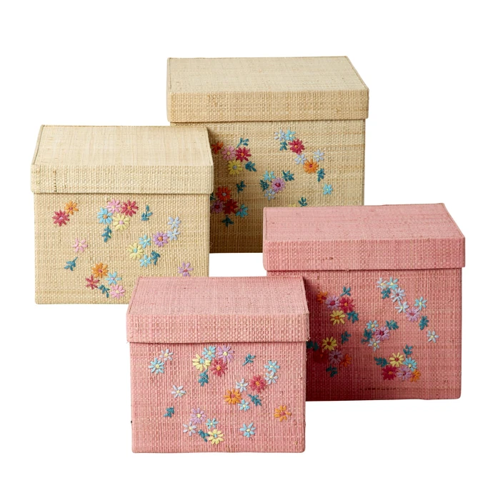 rice / Úložná krabička Flowers Natural/Pink