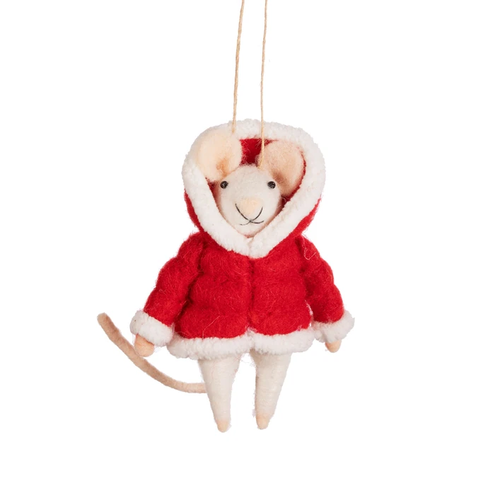 sass & belle / Plstená vianočná ozdoba Mouse in Puffer Jacket