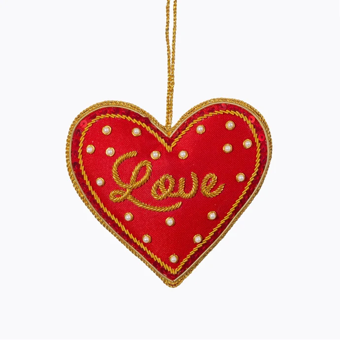 sass & belle / Vánoční ozdoba Red Love Heart Zari Embroidery
