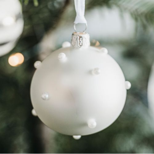 GLASSOR / Sklenená vianočná ozdoba Pearls Matt white - 6 cm