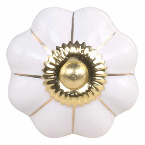 Chic Antique / Porcelánová úchytka White Brass Flower