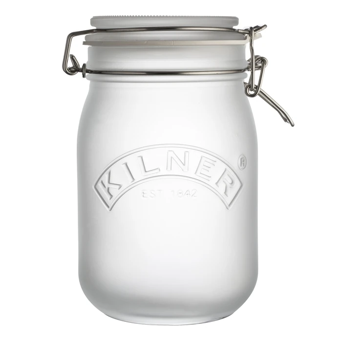 KILNER / Skleněná dóza s klipem White Frosted 1 l