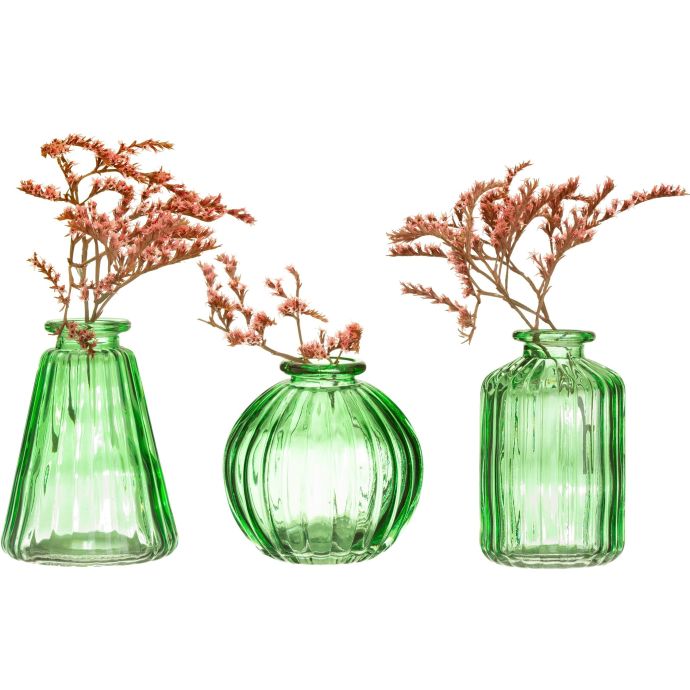 sass & belle / Sada skleněných váz Green Glass 3 ks