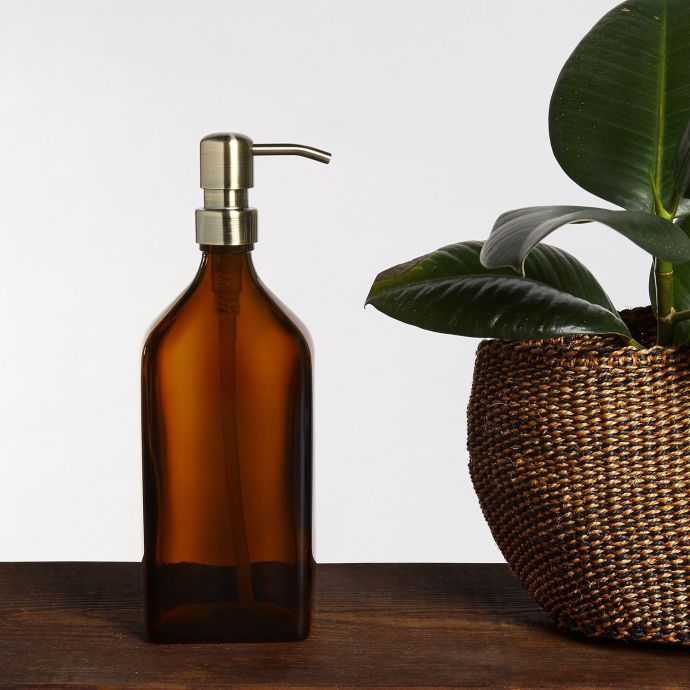 KUISHI / Skleněný obdélníkový zásobník na mýdlo Amber Gold 500 ml