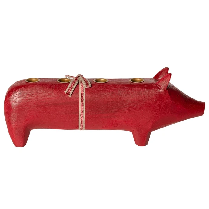 Maileg / Adventní svícen Wooden Pig Red Large