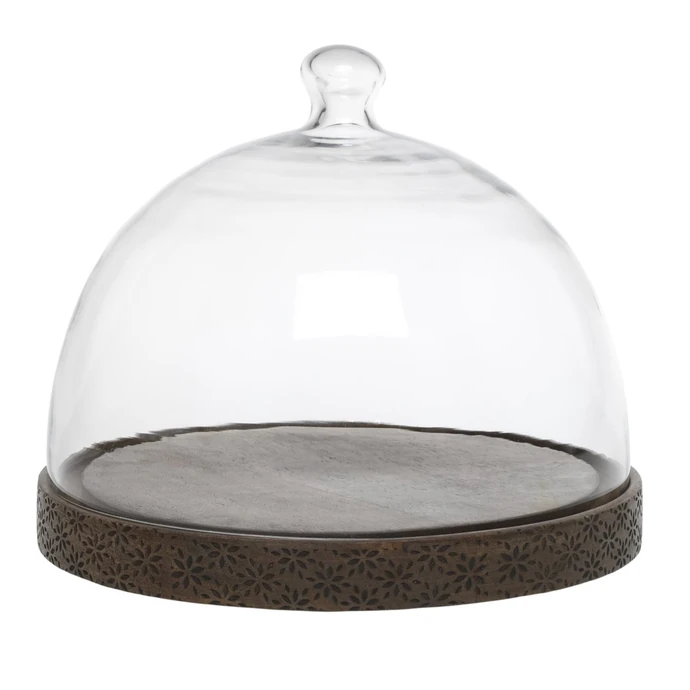 Chic Antique / Sklenený poklop s drevenou základňou Tours 30 cm