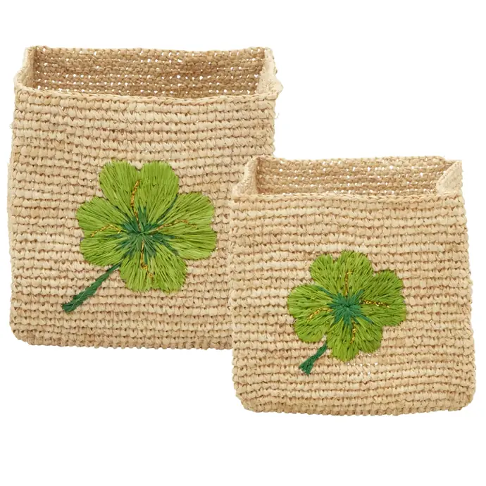 rice / Úložný košík Raffia Square Clover - set 2 ks