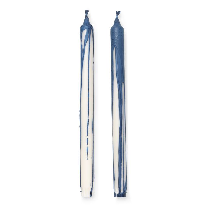ferm LIVING / Vysoká svíčka Dryp Deep Blue - set 2 ks