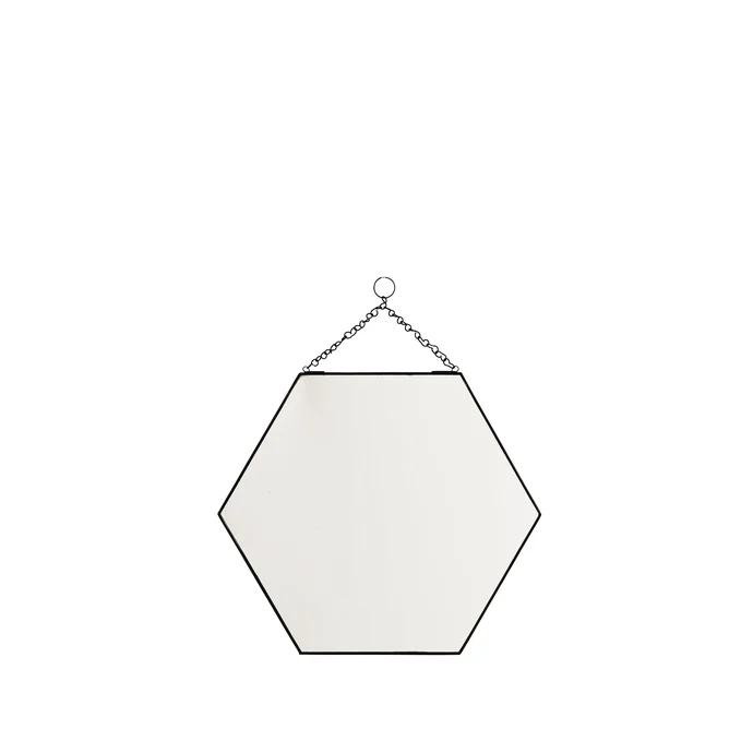 MADAM STOLTZ / Závesné zrkadlo v čiernom ráme Hexagon 40 cm