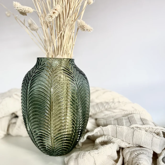 Chic Antique / Skleněná váza Leaf Pattern Green 26 cm