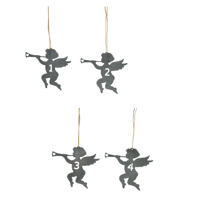 Krasilnikoff / Plechové štítky na adventný veniec Angels - Set 4 ks